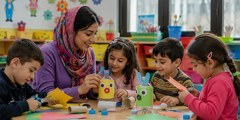 ساخت کاردستی بازیافتی به کمک مربی